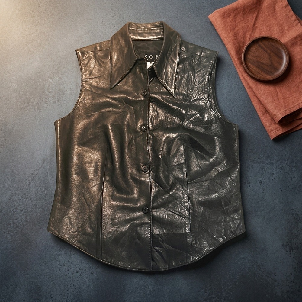 Vintage 90s XOE New York Saks Fifth Avenue Black Leather Vest Womens M USA